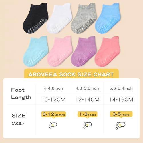 Bearbay Baby Ankle Socks with Grippers (9 Pair) for 6 months-7 years old Ankle Socks for Infant Toddler Boy Girl - 23