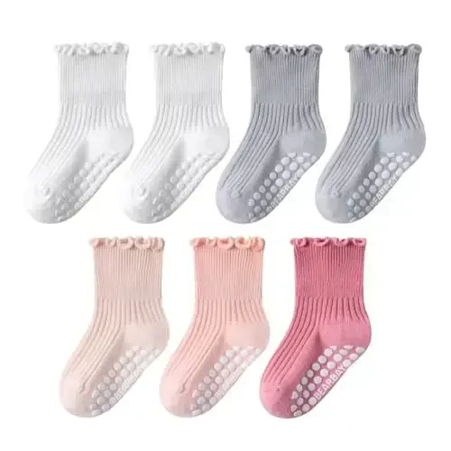 Bearbay Baby Non Slip Ankle Paypoqlar 0 Oydan-7 Yilgacha Bolgan Yurish Paypoqlari uchun Gripperlar bilan 