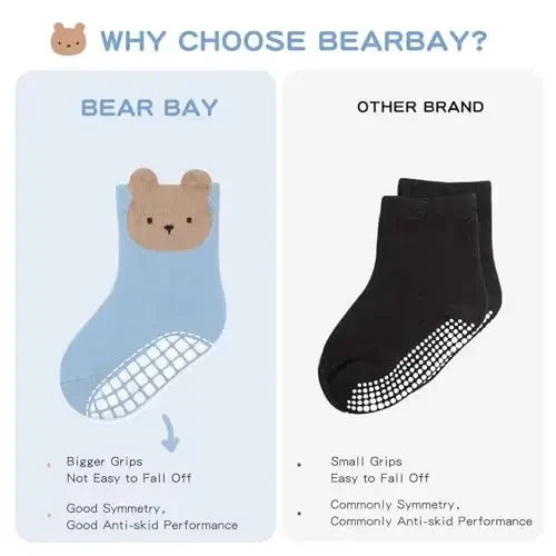 Bearbay Baby Non Slip Ankle Socks bilan Grippers 0 Oydan 7 Yoshgacha Yuruvchi Paypoqlar - 4