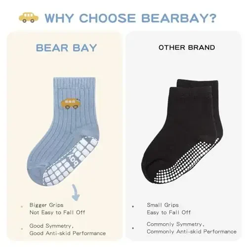 Bearbay Baby Non Slip Ankle Socks with Grippers for 0 Months-7 Years Old Walking Socks - 3