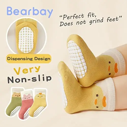 Bearbay Baby Non Slip Ankle Socks with Grippers for 0 Months-7 Years Old Walking Socks - 2