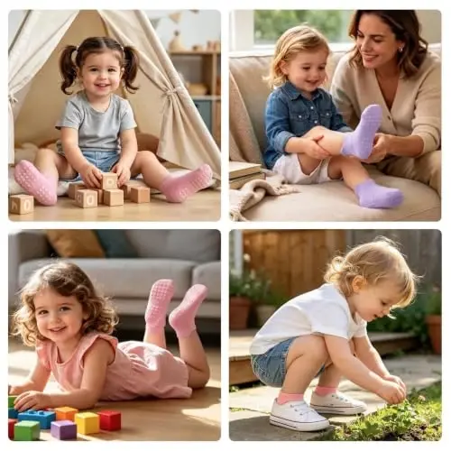 Bearbay Baby Non Slip Ankle Socks with Grippers for 0 Months-7 Years Old Walking Socks - BEARBAY (1)