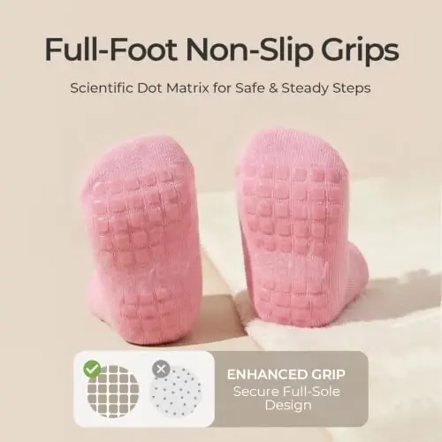 Bearbay Baby Non Slip Ankle Socks with Grippers for 0 Months-7 Years Old Walking Socks - 6