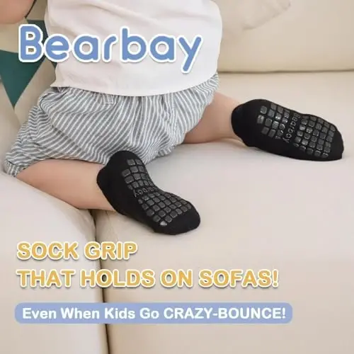 Bearbay Baby Non Slip Ankle Socks with Grippers for 0 Months-7 Years Old Walking Socks - 5
