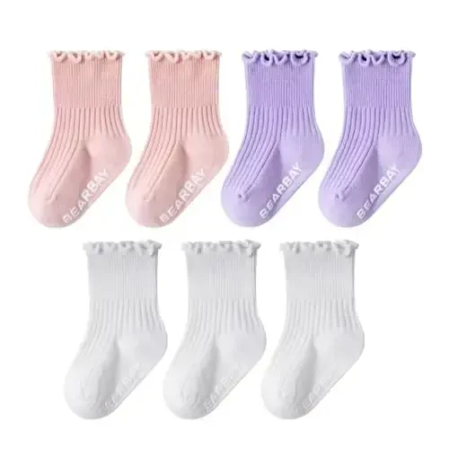 Bearbay Baby Non Slip Ankle Socks with Grippers for 0 Months-7 Years Old Walking Socks - 1