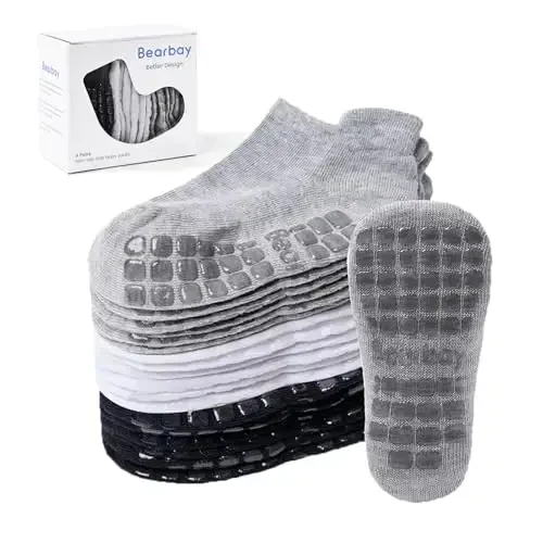 Bearbay Baby Non Slip Ankle Socks with Grippers for 0 Months-7 Years Old Walking Socks - BEARBAY