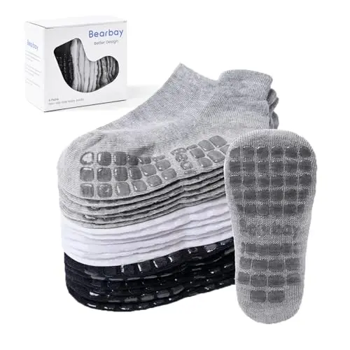 Bearbay Baby Non Slip Ankle Socks with Grippers for 0 Months-7 Years Old Walking Socks 