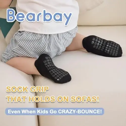 Bearbay Baby Non Slip Ankle Socks with Grippers for 0 Months-7 Years Old Walking Socks - 3