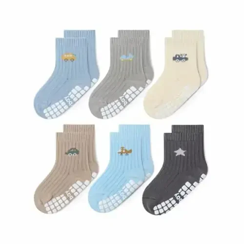 Bearbay Baby Non Slip Ankle Socks with Grippers for 0 Months-7 Years Old Walking Socks - BEARBAY