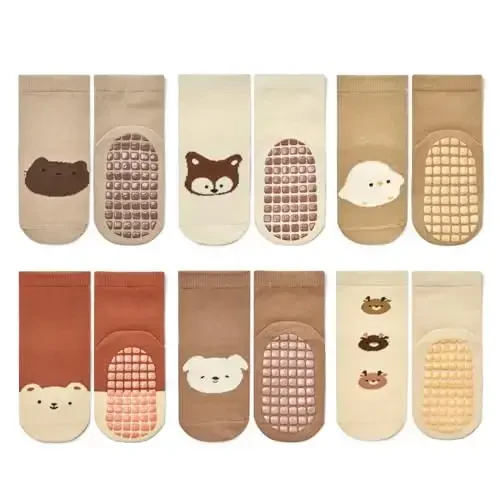 Bearbay Baby Non Slip Ankle Socks with Grippers for 0 Months-7 Years Old Walking Socks - BEARBAY