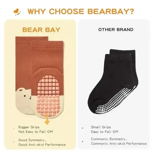 Bearbay Baby Non Slip Ankle Socks with Grippers for 0 Months-7 Years Old Walking Socks - 4