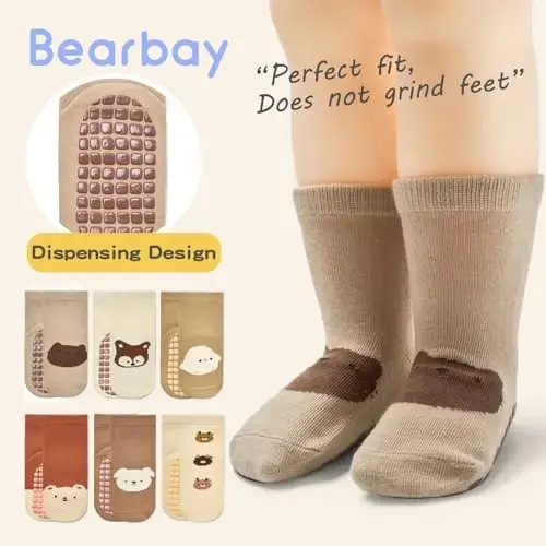 Bearbay Baby Non Slip Ankle Socks with Grippers for 0 Months-7 Years Old Walking Socks - 2