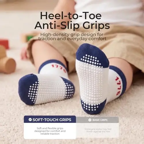 Bearbay Baby Non Slip Ankle Socks with Grippers for 0 Months-7 Years Old Walking Socks - 3