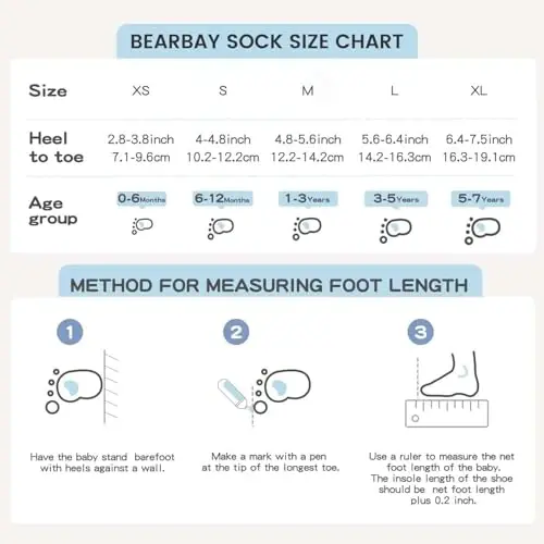 Bearbay Baby Non Slip To'piqli Paypoqlar, 0 Oy - 7 Yoshgacha Bo'lgan Yurish Paypoqlari uchun Gripperlar bilan - 5