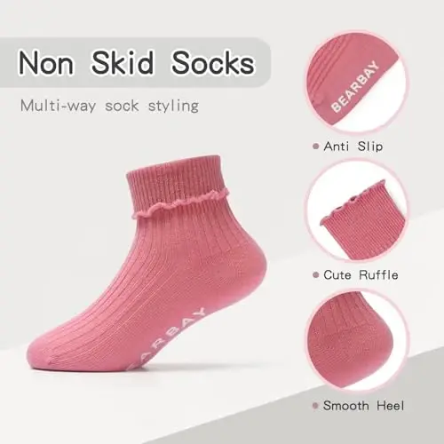 Bearbay Baby Non Slip To‘piqli paypoqlar, 0 oydan 7 yoshgacha bo‘lgan bolalar uchun yurish paypoqlari, tag qismi sirpanmaydigan - 2