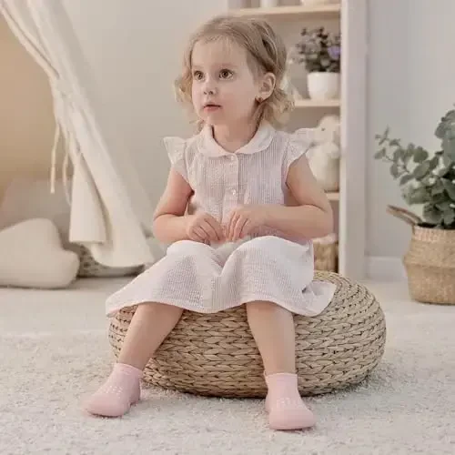 Bearbay Baby Paypoq Poyafzal Chaqaloq Yurish Poyafzallari Kichkintoylar uchun Yumshoq Rezina Taglikli Sirpanmaydigan Nafas Oluvchi Uy poyafzallari Bolalar Qizlar Krossovkalari - 5