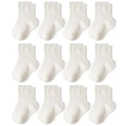Bearbay Baby Toddler Essentials Non-Slip Crew Socks for Unisex Boys Girls | Full-Sole Silicone Grips,Combed Cotton,9 Pairs Neutral Colors,Reinforced Heel & Toe,Elastic Cuff,Machine Washable - Bearbay