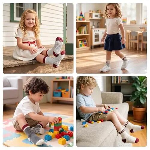 Bearbay Baby Toddler Essentials Non-Slip Crew Socks for Unisex Boys Girls | Full-Sole Silicone Grips,Combed Cotton,9 Pairs Neutral Colors,Reinforced Heel & Toe,Elastic Cuff,Machine Washable - Bearbay (1)