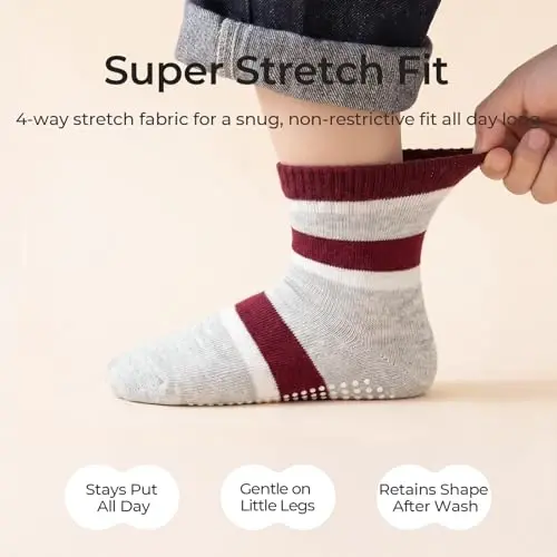 Bearbay Baby Toddler Essentials Non-Slip Crew Socks for Unisex Boys Girls | Full-Sole Silicone Grips,Combed Cotton,9 Pairs Neutral Colors,Reinforced Heel & Toe,Elastic Cuff,Machine Washable - 5