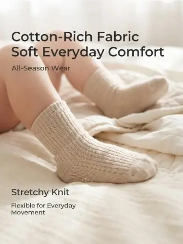 Bearbay Baby Toddler Essentials Non-Slip Crew Socks for Unisex Boys Girls | Full-Sole Silicone Grips,Combed Cotton,9 Pairs Neutral Colors,Reinforced Heel & Toe,Elastic Cuff,Machine Washable - 3