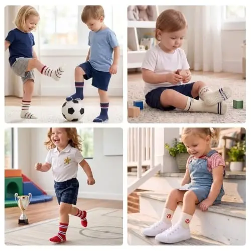 Bearbay Baby Toddler Essentials Non-Slip Crew Socks for Unisex Boys Girls | Full-Sole Silicone Grips,Combed Cotton,9 Pairs Neutral Colors,Reinforced Heel & Toe,Elastic Cuff,Machine Washable - Bearbay (1)