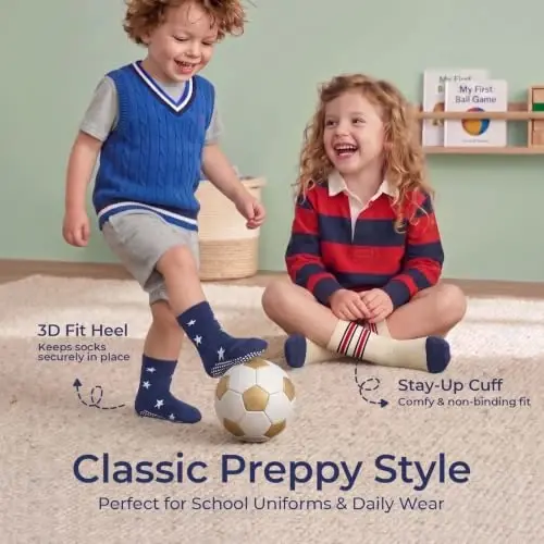 Bearbay Baby Toddler Essentials Non-Slip Crew Socks for Unisex Boys Girls | Full-Sole Silicone Grips,Combed Cotton,9 Pairs Neutral Colors,Reinforced Heel & Toe,Elastic Cuff,Machine Washable - 5