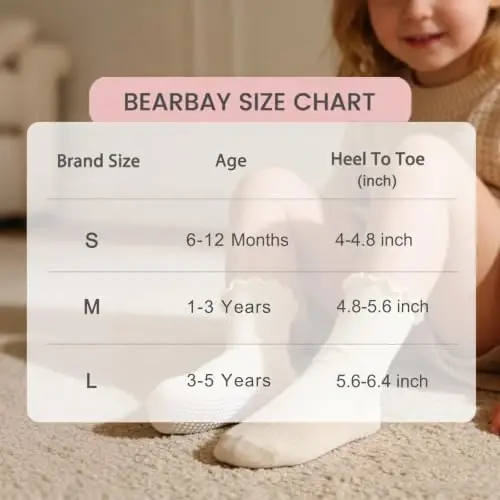 Bearbay Baby Toddler Essentials Non-Slip Crew Socks for Unisex Boys Girls | Full-Sole Silicone Grips,Combed Cotton,9 Pairs Neutral Colors,Reinforced Heel & Toe,Elastic Cuff,Machine Washable - 5