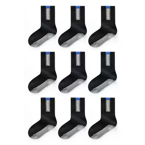 Bearbay Baby Toddler Essentials Non-Slip Crew Socks for Unisex Boys Girls | Full-Sole Silicone Grips,Combed Cotton,9 Pairs Neutral Colors,Reinforced Heel & Toe,Elastic Cuff,Machine Washable - 1
