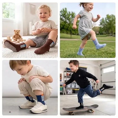 Bearbay Baby Toddler Essentials Non-Slip Crew Socks for Unisex Boys Girls | Full-Sole Silicone Grips,Combed Cotton,9 Pairs Neutral Colors,Reinforced Heel & Toe,Elastic Cuff,Machine Washable - 2