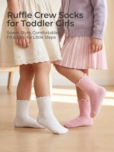 Bearbay Baby Toddler Essentials Non-Slip Crew Socks for Unisex Boys Girls | Full-Sole Silicone Grips,Combed Cotton,9 Pairs Neutral Colors,Reinforced Heel & Toe,Elastic Cuff,Machine Washable - 3
