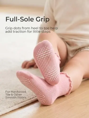 Bearbay Baby Toddler Essentials Non-Slip Crew Socks for Unisex Boys Girls | Full-Sole Silicone Grips,Combed Cotton,9 Pairs Neutral Colors,Reinforced Heel & Toe,Elastic Cuff,Machine Washable - 4