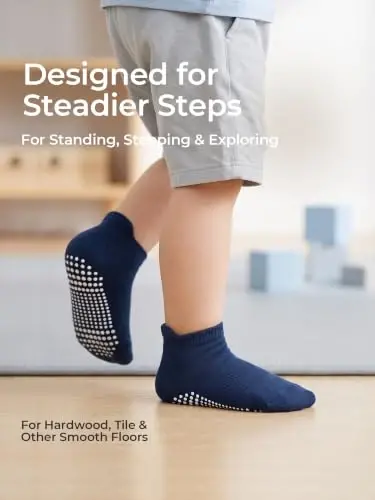 Bearbay Baby Toddler Essentials Non-Slip Crew Socks for Unisex Boys Girls | Full-Sole Silicone Grips,Combed Cotton,9 Pairs Neutral Colors,Reinforced Heel & Toe,Elastic Cuff,Machine Washable - 4