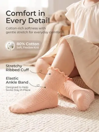 Bearbay Baby Toddler Essentials Non-Slip Crew Socks for Unisex Boys Girls | Full-Sole Silicone Grips,Combed Cotton,9 Pairs Neutral Colors,Reinforced Heel & Toe,Elastic Cuff,Machine Washable - 5