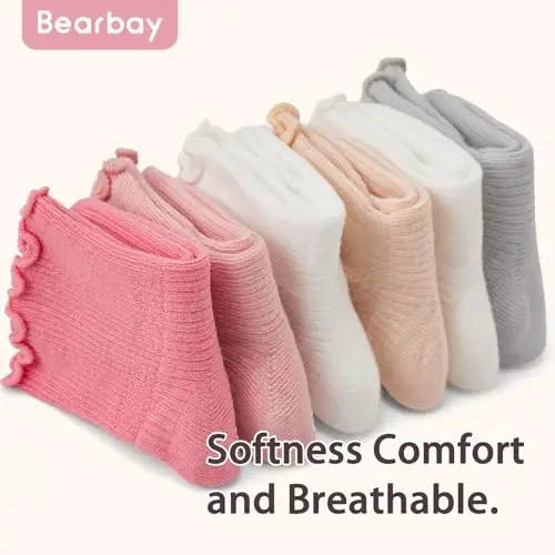 Bearbay Baby Toddler Ruffle Socks for Girls Cute Crew Grip Frilly Socks - 4