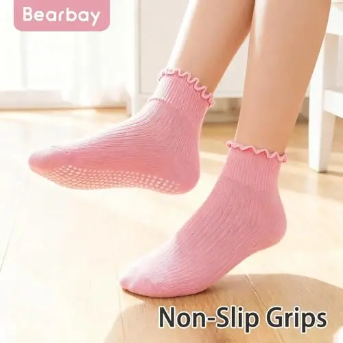 Bearbay Baby Toddler Ruffle Socks for Girls Cute Crew Grip Frilly Socks - 5