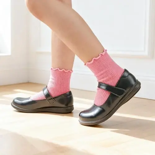 Bearbay Baby Toddler Ruffle Socks for Girls Cute Crew Grip Frilly Socks - 6
