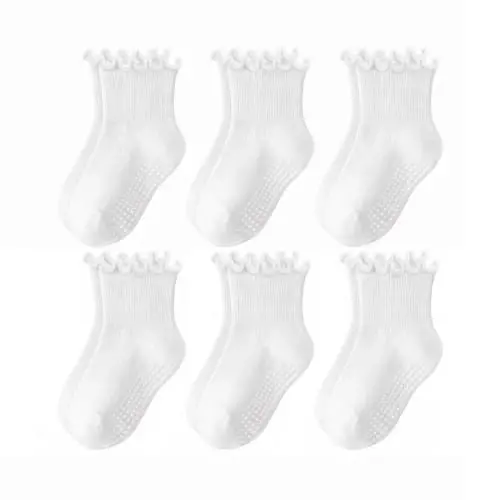 Bearbay Baby Toddler Ruffle Socks for Girls Cute Crew Grip Frilly Socks - BEARBAY
