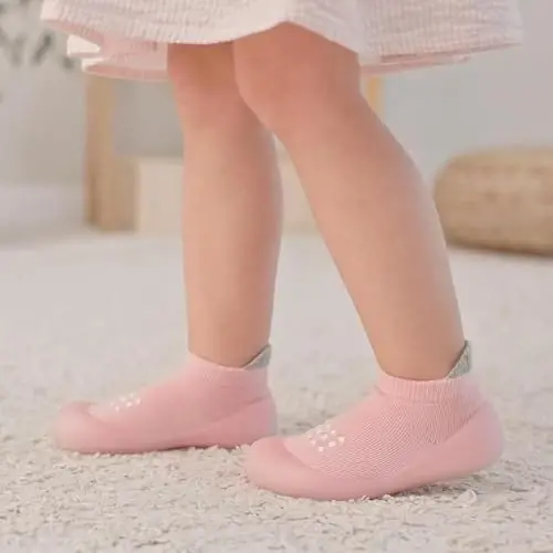 Bearbay Baby Toddler Sock Shoes Walking Shoes Infant Boys Girls Slippers | Non-Slip Sole,Anti-Collision Rubber Toe,Heel Pull Tab Design for Easy On and Off,Breatnable & High-Elastic Fabric,Lightweight - 2