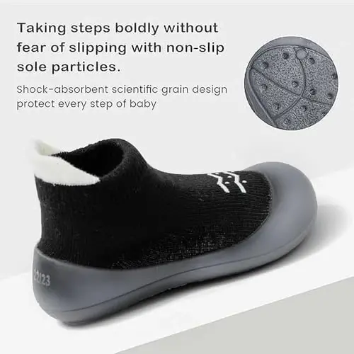 Bearbay Baby Toddler Sock Shoes Walking Shoes Infant Boys Girls Slippers | Non-Slip Sole,Anti-Collision Rubber Toe,Heel Pull Tab Design for Easy On and Off,Breatnable & High-Elastic Fabric,Lightweight - 4