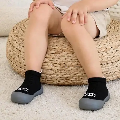 Bearbay Baby Toddler Sock Shoes Walking Shoes Infant Boys Girls Slippers | Non-Slip Sole,Anti-Collision Rubber Toe,Heel Pull Tab Design for Easy On and Off,Breatnable & High-Elastic Fabric,Lightweight - 2