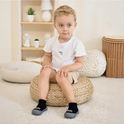 Bearbay Baby Toddler Sock Shoes Walking Shoes Infant Boys Girls Slippers | Non-Slip Sole,Anti-Collision Rubber Toe,Heel Pull Tab Design for Easy On and Off,Breatnable & High-Elastic Fabric,Lightweight - 3