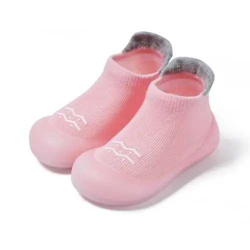 Bearbay Baby Toddler Sock Shoes Walking Shoes Infant Boys Girls Slippers | Non-Slip Sole,Anti-Collision Rubber Toe,Heel Pull Tab Design for Easy On and Off,Breatnable & High-Elastic Fabric,Lightweight - 1
