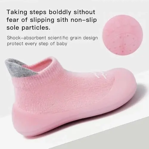 Bearbay Baby Toddler Sock Shoes Walking Shoes Infant Boys Girls Slippers | Non-Slip Sole,Anti-Collision Rubber Toe,Heel Pull Tab Design for Easy On and Off,Breatnable & High-Elastic Fabric,Lightweight - 4