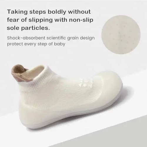 Bearbay Baby Toddler Sock Shoes Walking Shoes Infant Boys Girls Slippers | Non-Slip Sole,Anti-Collision Rubber Toe,Heel Pull Tab Design for Easy On and Off,Breatnable & High-Elastic Fabric,Lightweight - 5