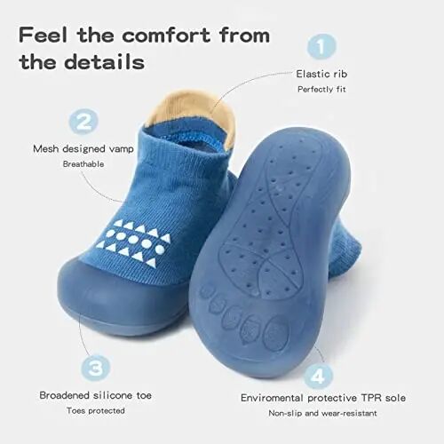 Bearbay Baby Toddler Sock Shoes Walking Shoes Infant Boys Girls Slippers | Non-Slip Sole,Anti-Collision Rubber Toe,Heel Pull Tab Design for Easy On and Off,Breatnable & High-Elastic Fabric,Lightweight - 4