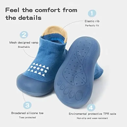 Bearbay Baby Toddler Sock Shoes Walking Shoes Infant Boys Girls Slippers | Non-Slip Sole,Anti-Collision Rubber Toe,Heel Pull Tab Design for Easy On and Off,Breatnable & High-Elastic Fabric,Lightweight - 4