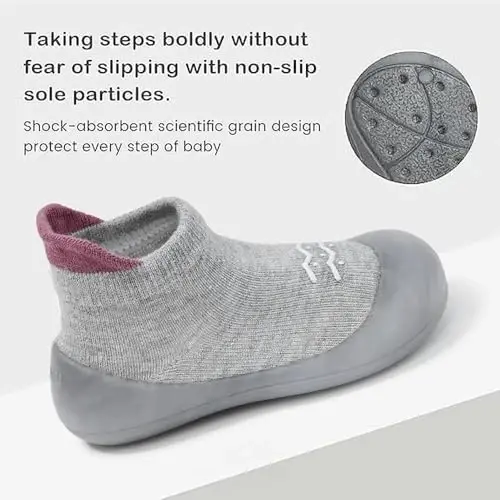 Bearbay Baby Toddler Sock Shoes Walking Shoes Infant Boys Girls Slippers | Non-Slip Sole,Anti-Collision Rubber Toe,Heel Pull Tab Design for Easy On and Off,Breatnable & High-Elastic Fabric,Lightweight - 4