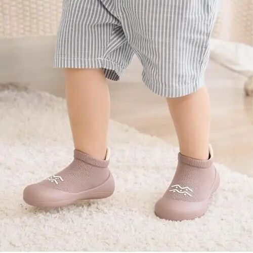 Bearbay Baby Toddler Sock Shoes Walking Shoes Infant Boys Girls Slippers | Non-Slip Sole,Anti-Collision Rubber Toe,Heel Pull Tab Design for Easy On and Off,Breatnable & High-Elastic Fabric,Lightweight - 3