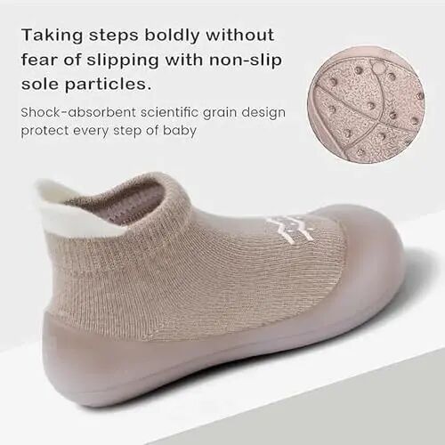 Bearbay Baby Toddler Sock Shoes Walking Shoes Infant Boys Girls Slippers | Non-Slip Sole,Anti-Collision Rubber Toe,Heel Pull Tab Design for Easy On and Off,Breatnable & High-Elastic Fabric,Lightweight - 4