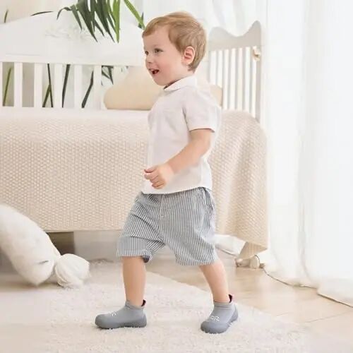 Bearbay Baby Toddler Sock Shoes Walking Shoes Infant Boys Girls Slippers | Non-Slip Sole,Anti-Collision Rubber Toe,Heel Pull Tab Design for Easy On and Off,Breatnable & High-Elastic Fabric,Lightweight - 3